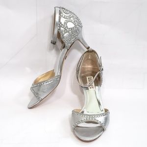 Badgley Mischka Gillian Silver Ankle Strap Shoes